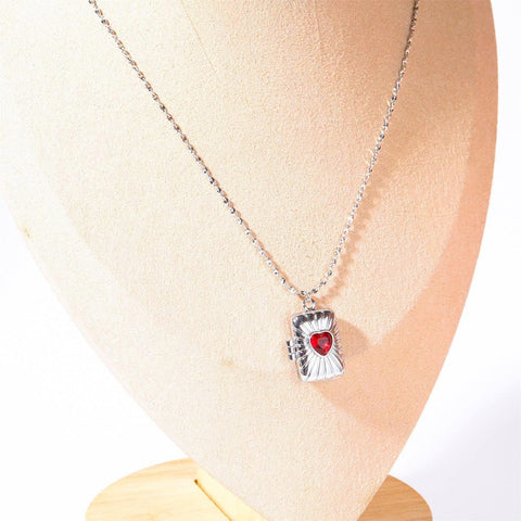 Gold Locket Necklaces with Red Gem Accents-3