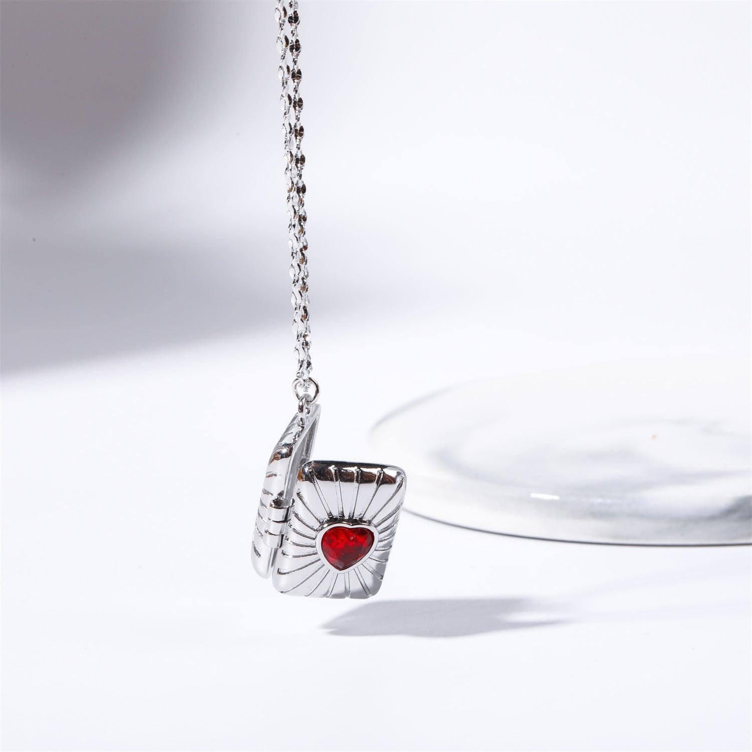 Gold Locket Necklaces with Red Gem Accents-Silver-9