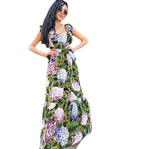 Green Floral Sleeveless Backless Dress-6