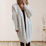 Hemp Flower Shoulder Sleeve Long Sweater Coat Women-White-1
