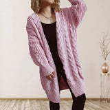 Hemp Flower Shoulder Sleeve Long Sweater Coat Women-Pink-5