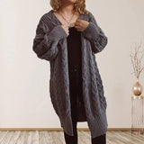 Hemp Flower Shoulder Sleeve Long Sweater Coat Women-Grey-7