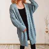 Hemp Flower Shoulder Sleeve Long Sweater Coat Women-Blue-8