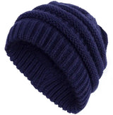 High Bun Ponytail Beanie Hat Chunky Soft Stretch Cable Knit-Darkblue-23