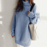 High-neck padded sweater sweater-Blue-1