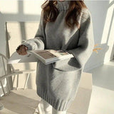 High-neck padded sweater sweater-Grey-5