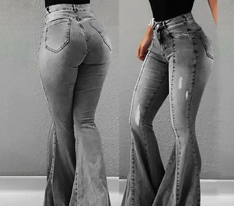 High waist flared jeans-Grey-2
