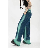 High Waist Loose Straight Contrast Jeans-3