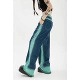 High Waist Loose Straight Contrast Jeans-5