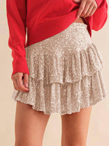 High Waist Sequined Pleated Skirt Women's Clothing Hot Girl-Apricot-12