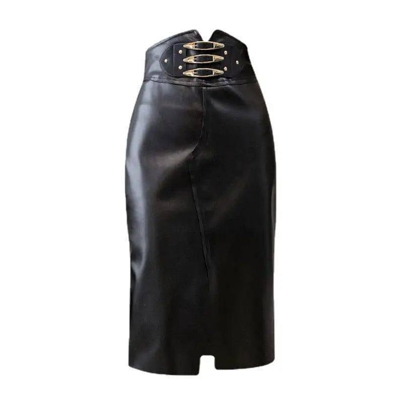High Waist Slimming Decorative Buckle Sheath A- Line Skirt-2
