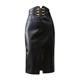 High Waist Slimming Decorative Buckle Sheath A- Line Skirt-9