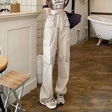 High Waist Work Casual Pants For Women Loose Laced-White-1