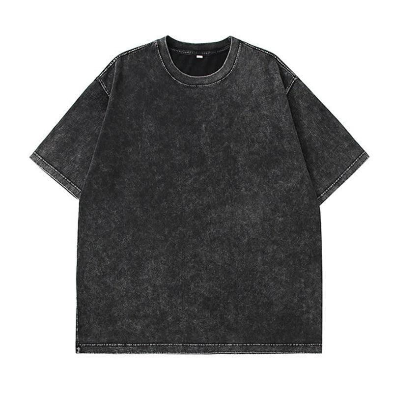 Hirsionsan Acid Washed T Shirt Women Vintage Cotton T-shirts-Black-19