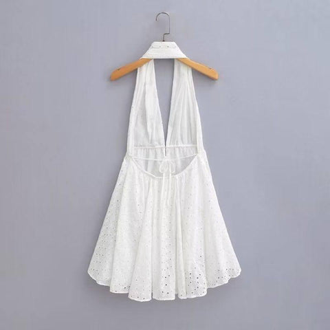 Hollow Embroidered Hanging Collar Dress Backless Skirt-4