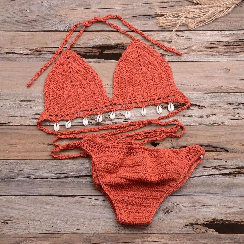 Hollow Shell Top Hand-Woven Bikini Outdoor-4