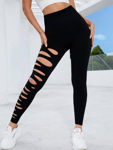 Hollow Tie-dye Yoga Pants High Waist Hip Lift Fitness Pants-Pure Black-18