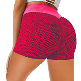 Honeycomb Design Yoga Pants Solid Color Hip-lifting Fitness-Rose Red-7