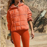Hooded Cotton Coat Jacket Women-Orange-10