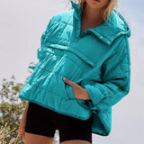 Hooded Cotton Coat Jacket Women-Lake Blue-12