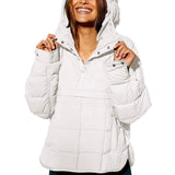 Hooded Cotton Coat Jacket Women-White-3