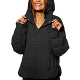 Hooded Cotton Coat Jacket Women-Black-4