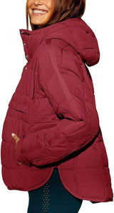 Hooded Cotton Coat Jacket Women-Wine Red-9