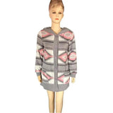 Hooded knitted cardigan-Grey pink-6