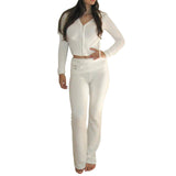 Hoodie Suit Women Leisure Sexy Zip Long Sleeve Sweater And-White suit-16