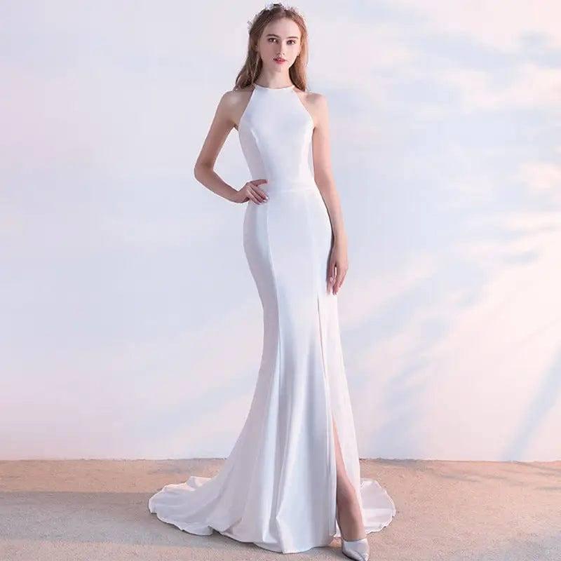 Host Looks Slim And Long Dress Woman-White-1