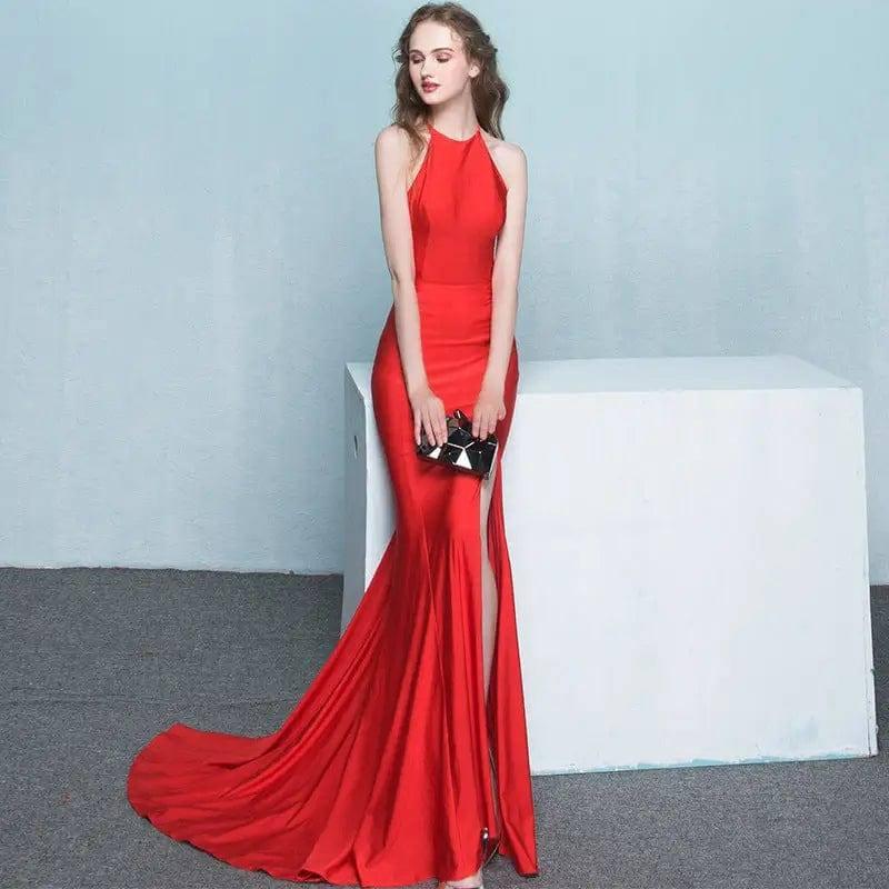 Host Looks Slim And Long Dress Woman-Red-5
