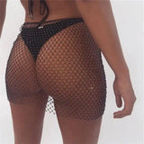 Hot Diamond Shiny Swimsuit Hand-woven Fishing Net-Black-2