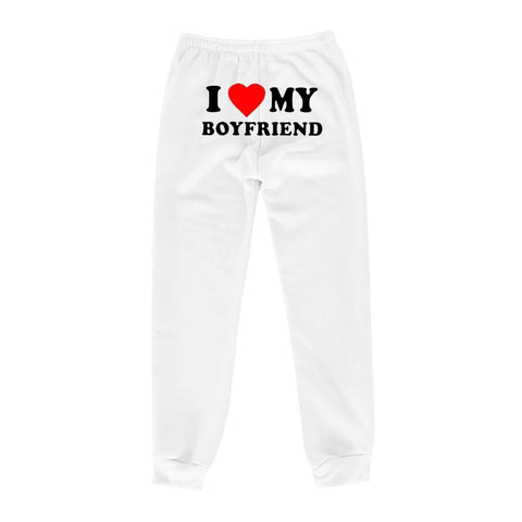 I Love MY BOYFRIEND Printed Trousers Casual Sweatpants Men-White Back Picture-8