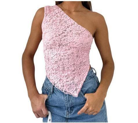 Ins Lace Backless Top Summer Solid Color Waistless-Pink-12