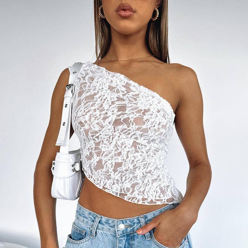 Ins Lace Backless Top Summer Solid Color Waistless-White-3