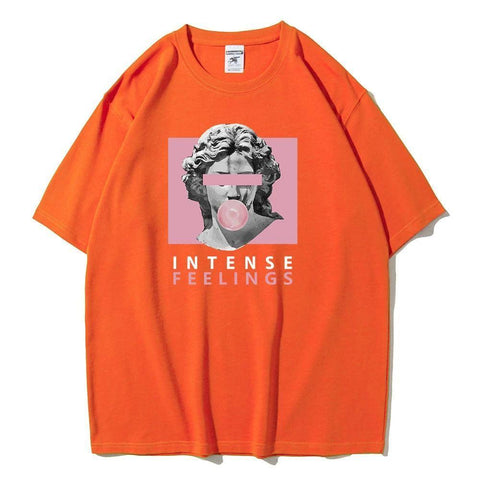 INTENSE FEELINGS Street Hip Hop Female T-Shirts Loose-Orange-15