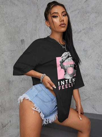 INTENSE FEELINGS Street Hip Hop Female T-Shirts Loose-5