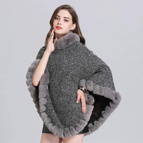 Knit sweater cloak shawl coat women-Dark Grey-4