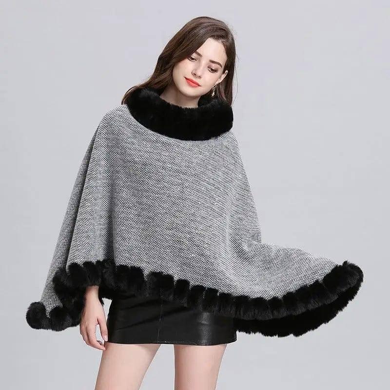 Knit sweater cloak shawl coat women-Light Grey-5
