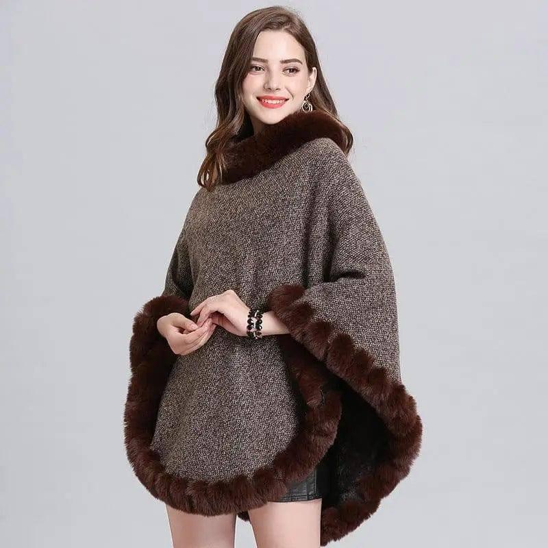 Knit sweater cloak shawl coat women-Coffee-6