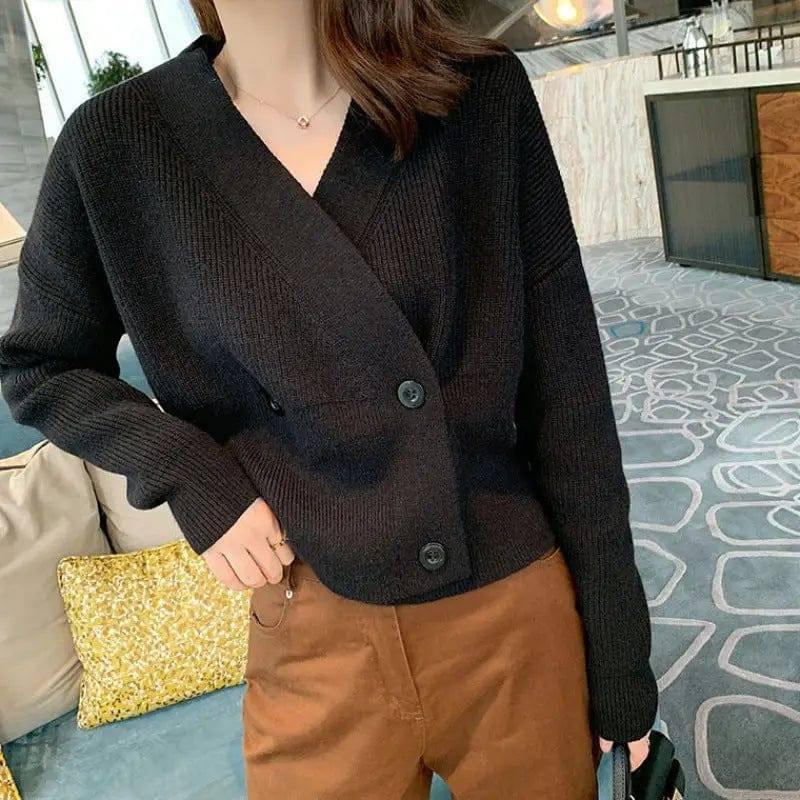 Knit Sweater Loose Lazy Style Sweater-Black-4