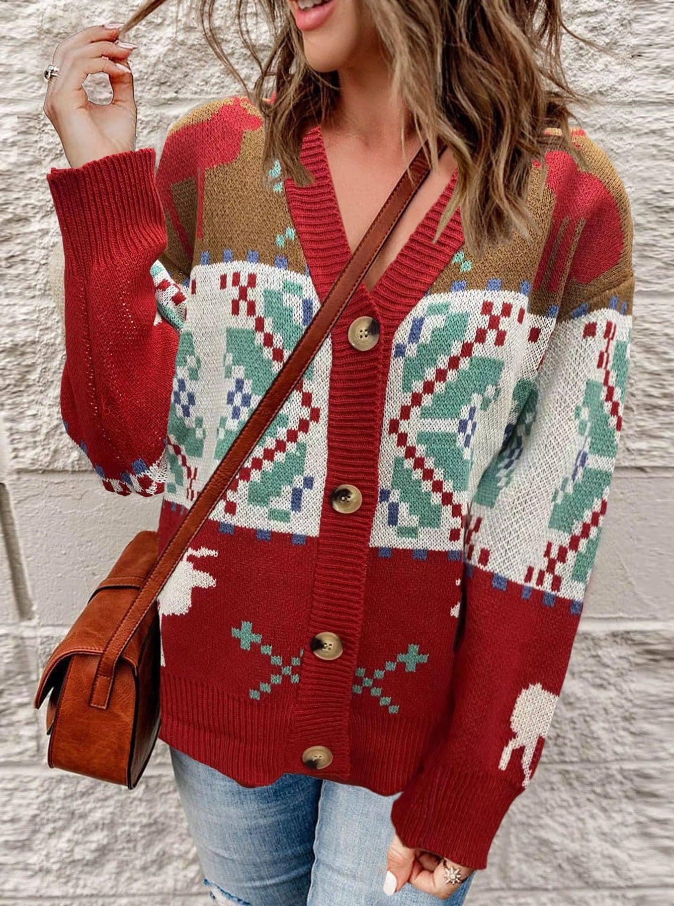 Knitted Cardigan Christmas Sweater Coat-2
