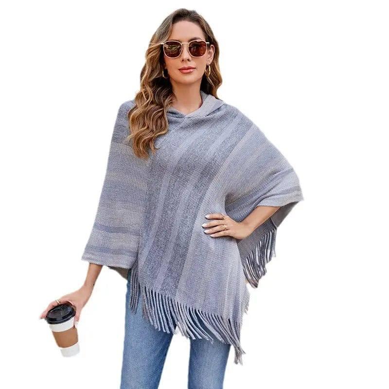 Knitted Tassel Shawl Cape Women-2