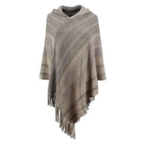 Knitted Tassel Shawl Cape Women-Khaki-6