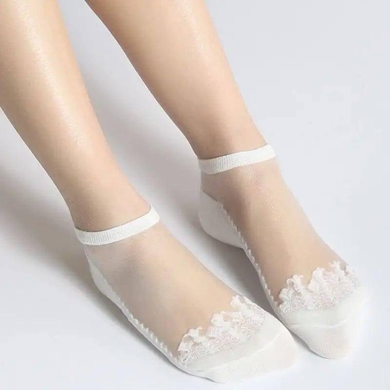 Korean Socks And Glass Stockings-White-4
