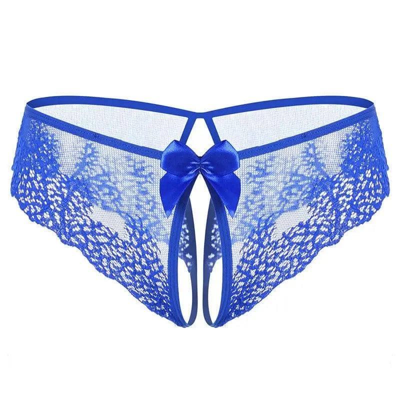 Lace Bow Sexy Non-take-off Thong Sexy Lingerie-Blue-6