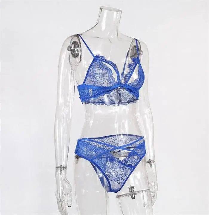 Lace erotic lingerie set-Blue-4