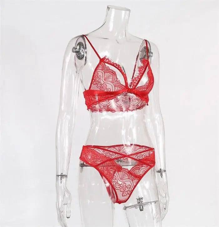 Lace erotic lingerie set-Red-5