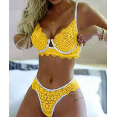 Lace Sexy Three-Point Bagging Gathered Lace Female-Yellow-2
