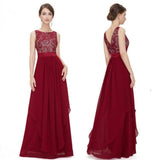 Lace spliced chiffon dress-Wine red-5